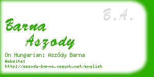 barna aszody business card
