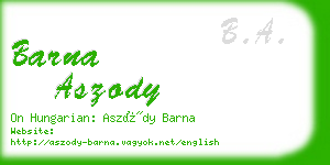 barna aszody business card